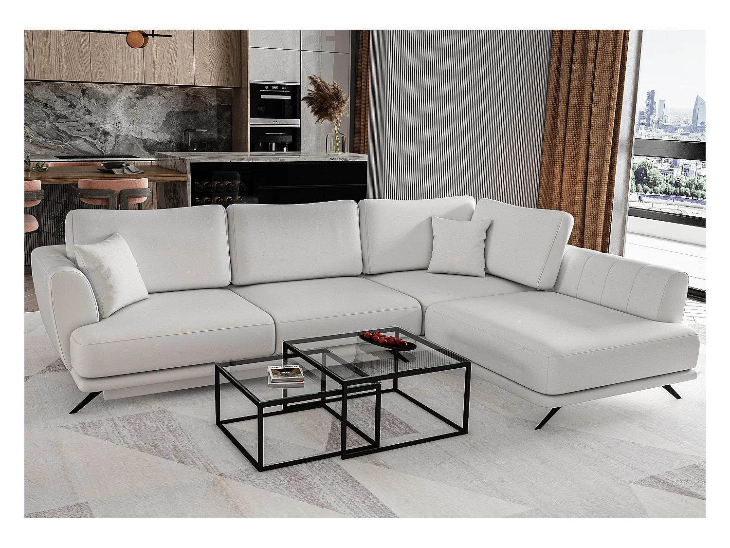 Canapé convertible angle droit simili cuir blanc Savary 280cm