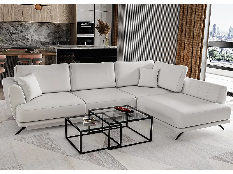 Canapé convertible angle droit simili cuir blanc Savary 280cm