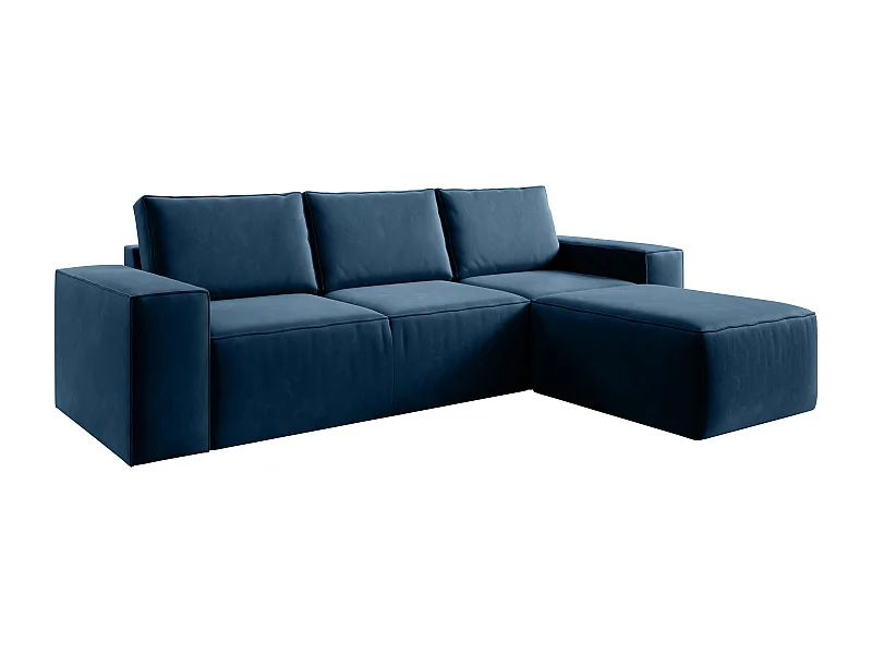 Canapé d'angle droit convertible moderne tissu bleu foncé Willace 302cm