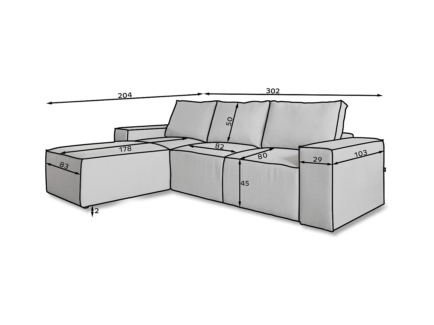 Canapé d'angle droit convertible moderne tissu bleu foncé Willace 302cm