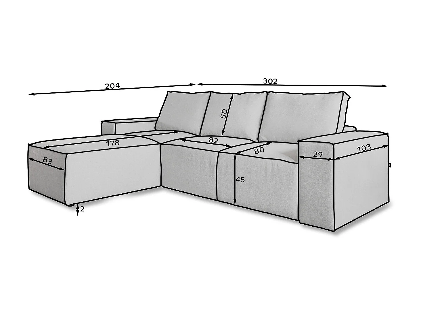 Canapé d'angle droit convertible moderne tissu bleu foncé Willace 302cm