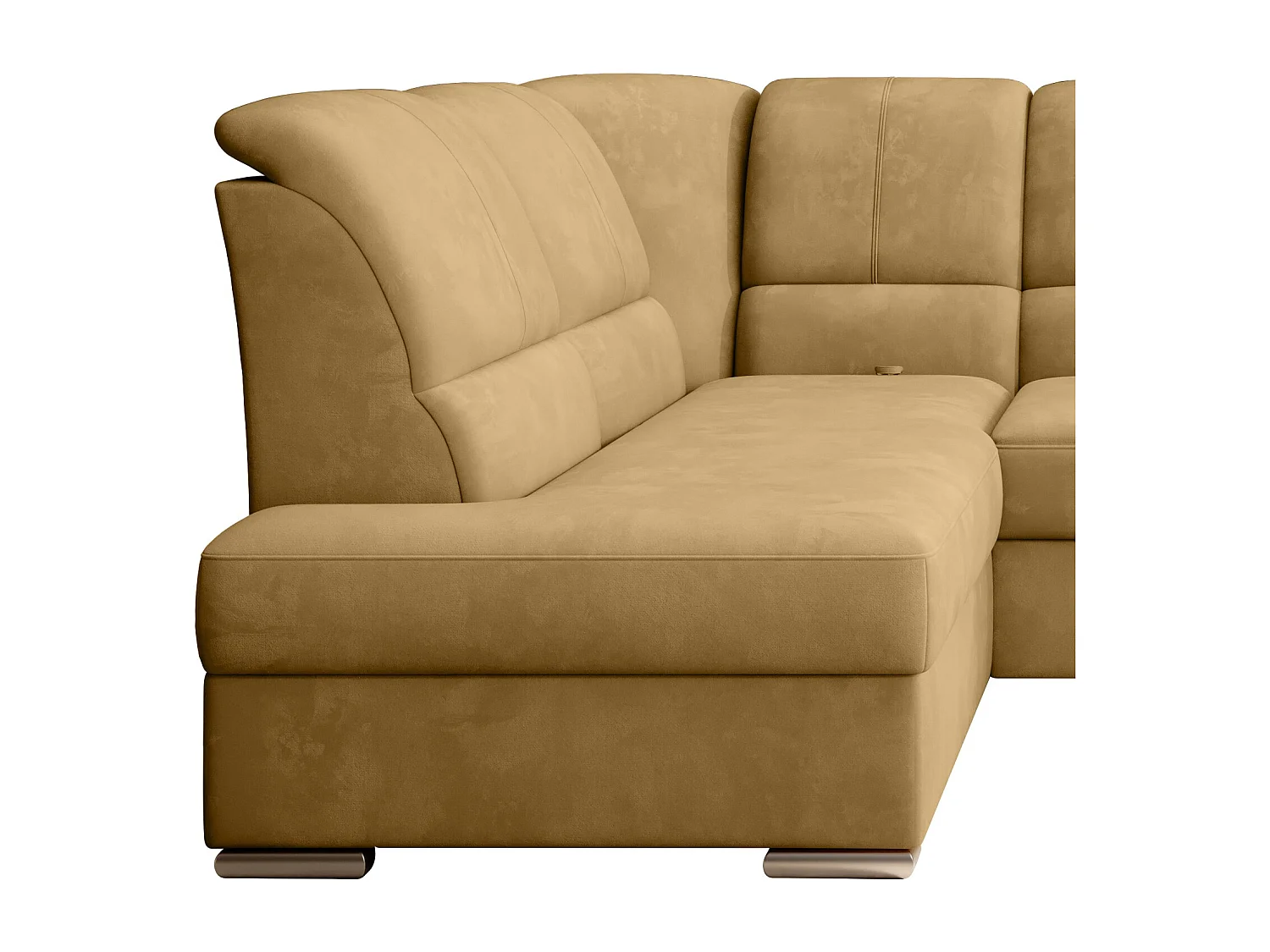 Converteerbare hoekbank links in zachtgele stof en chroomstalen poten Zabor 270 cm