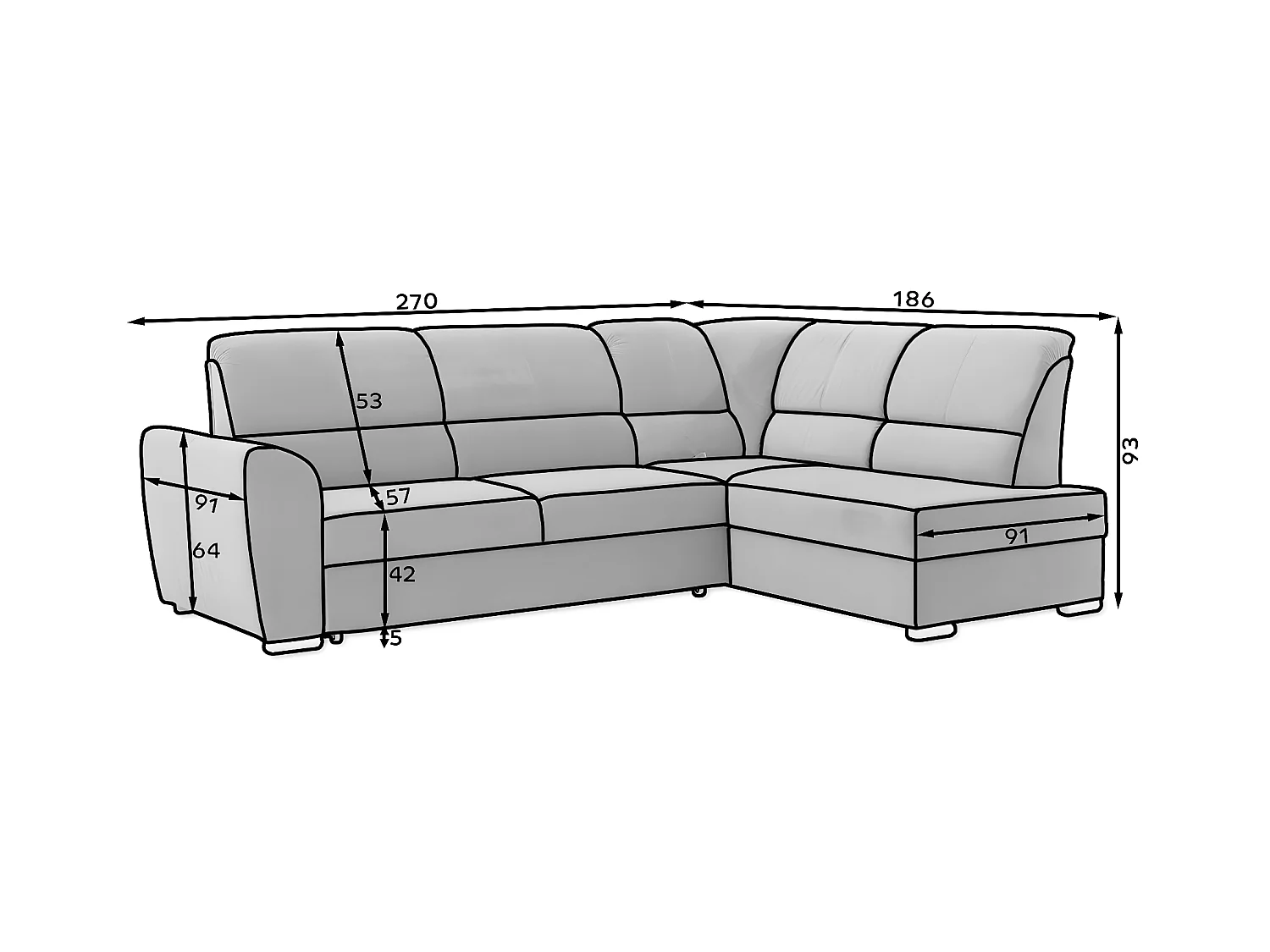 Converteerbare hoekbank links in zachtgele stof en chroomstalen poten Zabor 270 cm