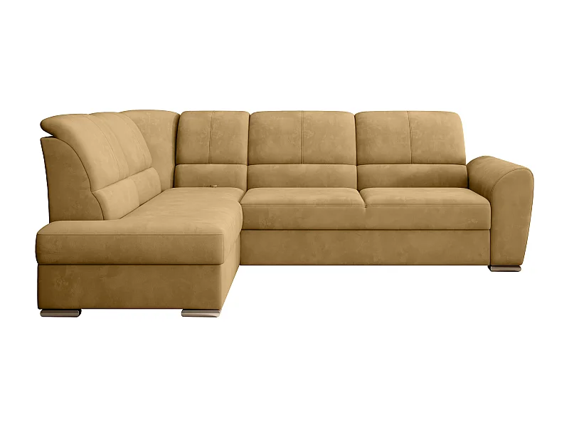 Canapé angle gauche convertible tissu doux jaune et pieds acier chromé Zabor 270cm