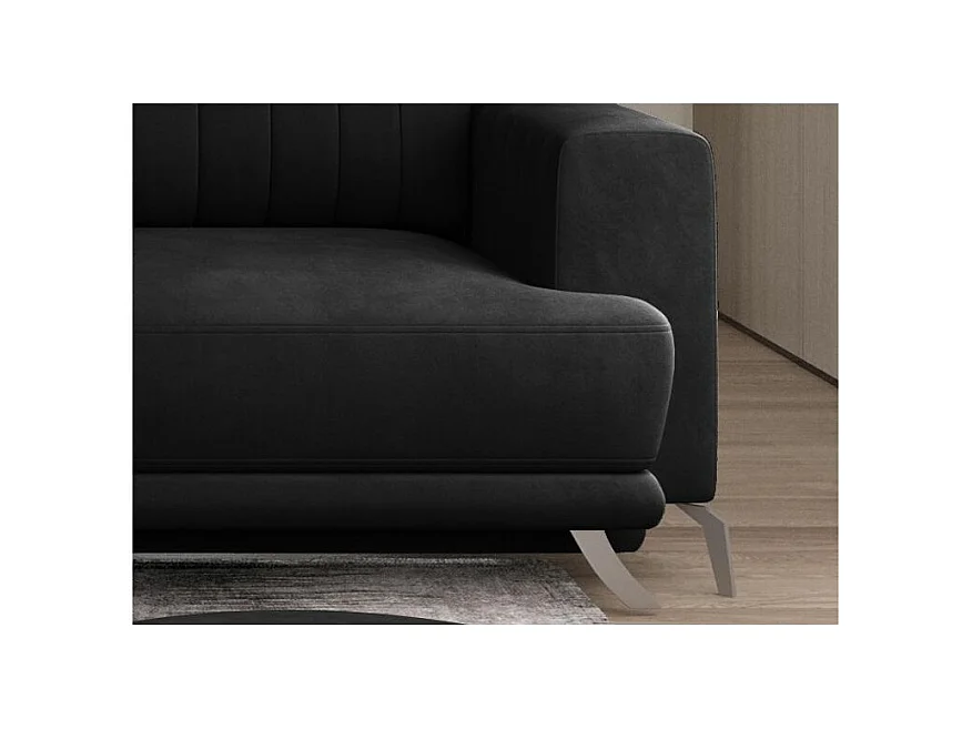 Canapé convertible design 3-4 places velours noir et pieds acier chromé Eliza 250cm