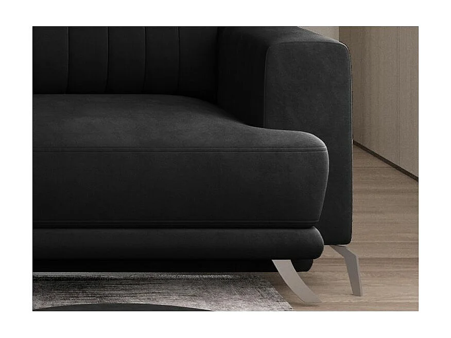 Canapé convertible design 3-4 places velours noir et pieds acier chromé Eliza 250cm