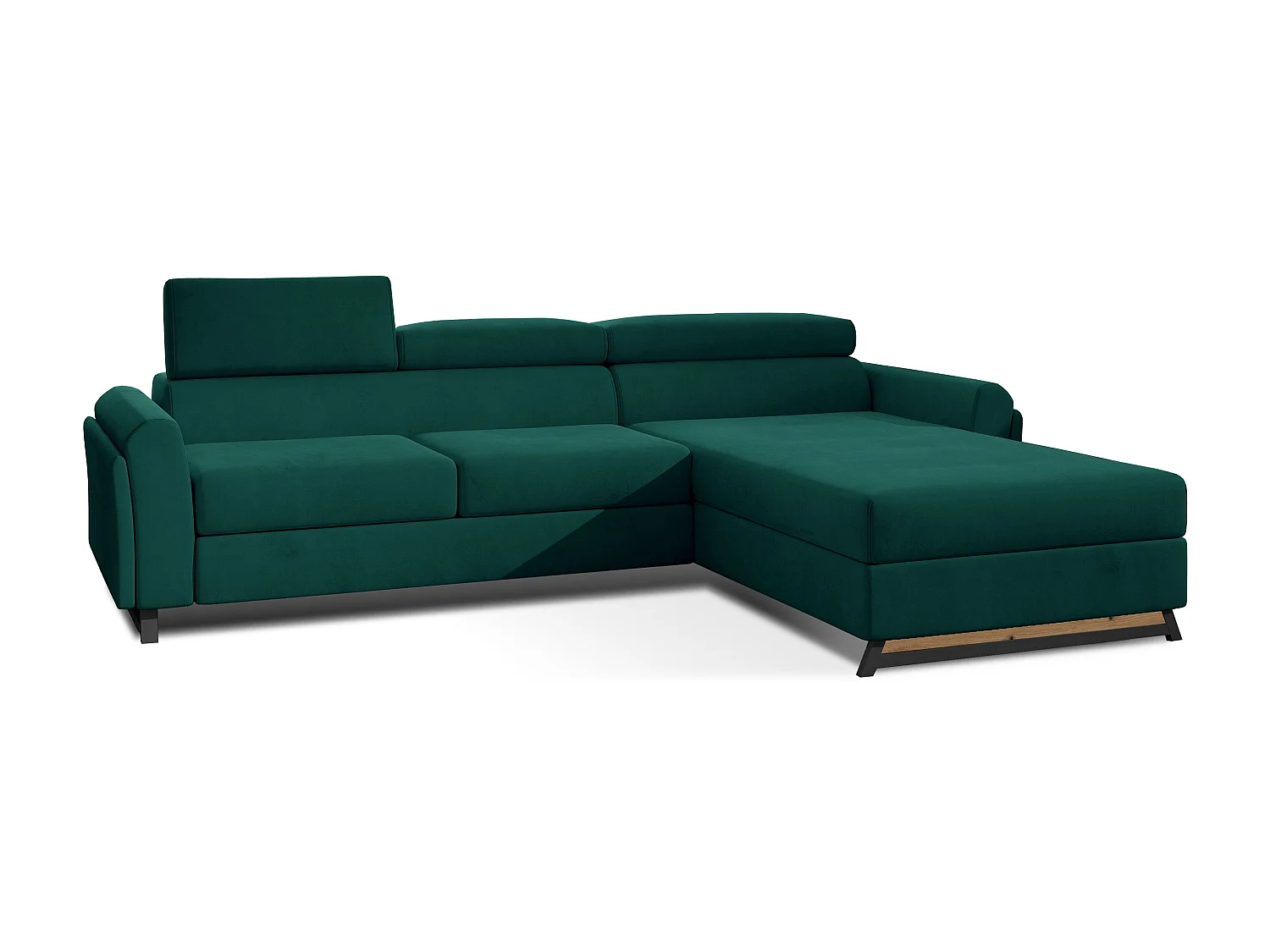 Canapé angle droit convertible velours vert foncé avec appuis-tête réglables Mazerali 300cm