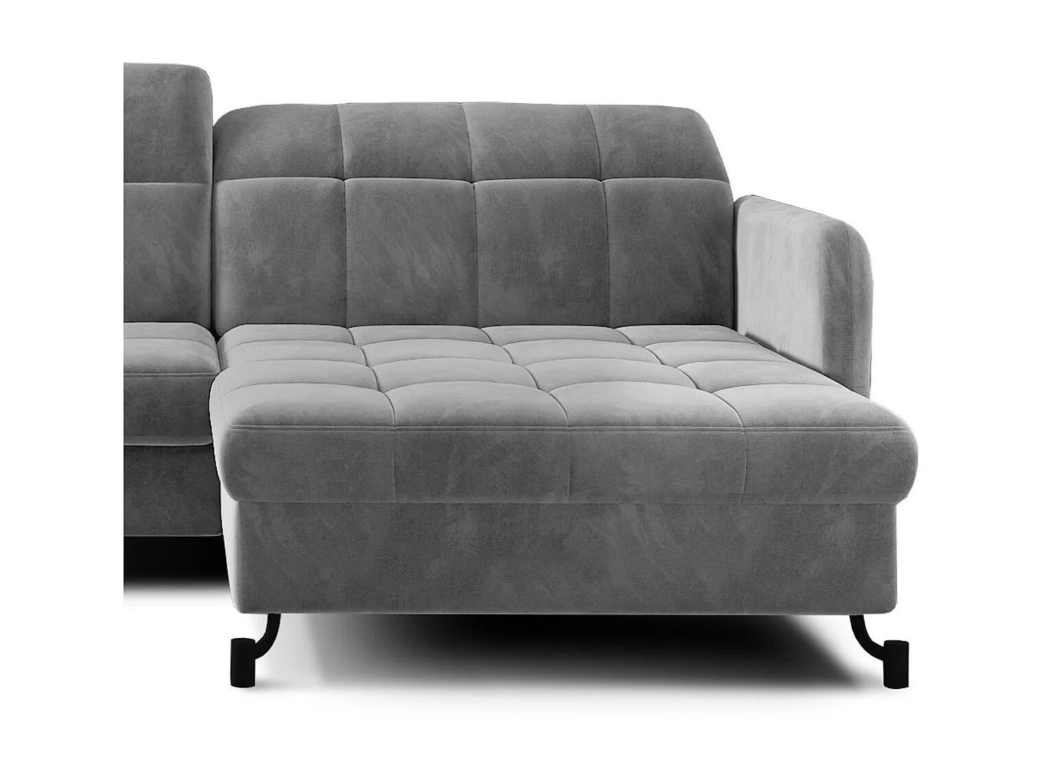 Canapé convertible angle droit avec têtières réglables velours matelassé gris Lory 225cm