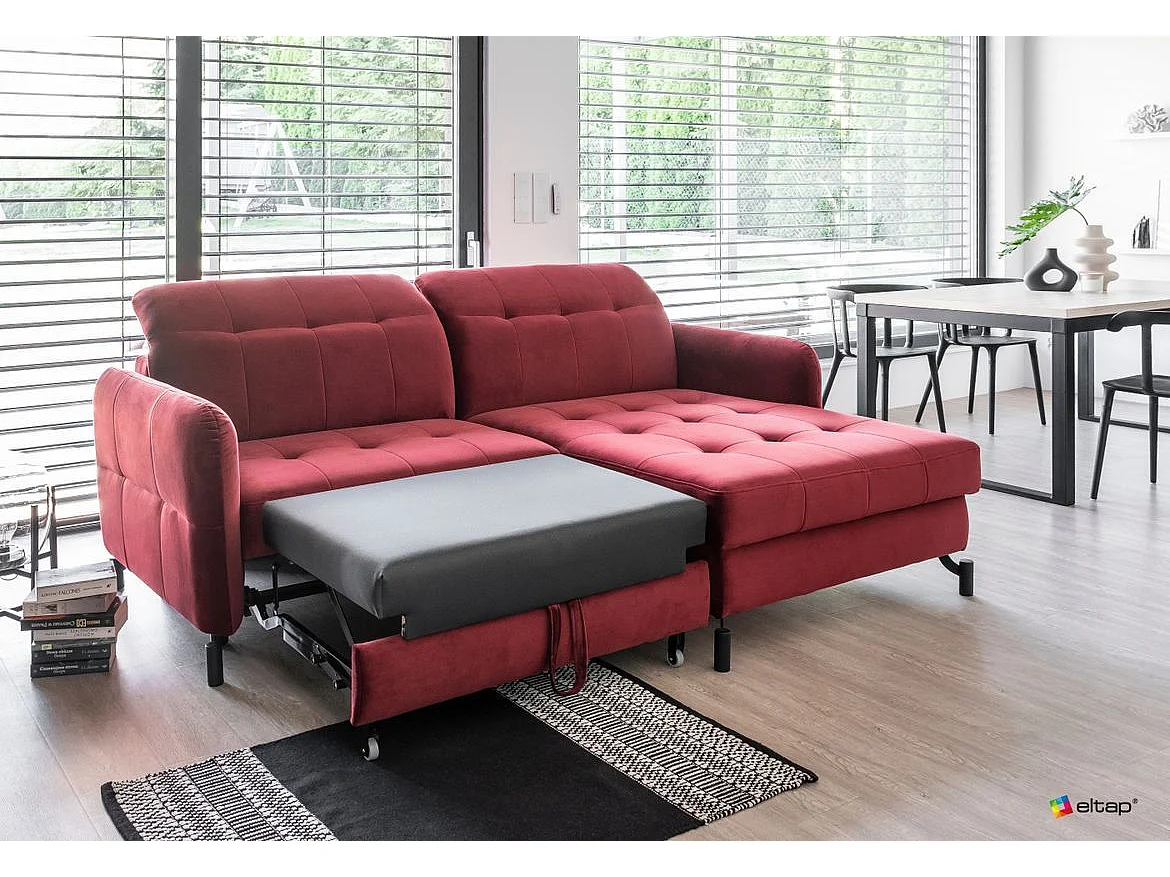 Canapé convertible angle droit avec têtières réglables velours matelassé gris Lory 225cm