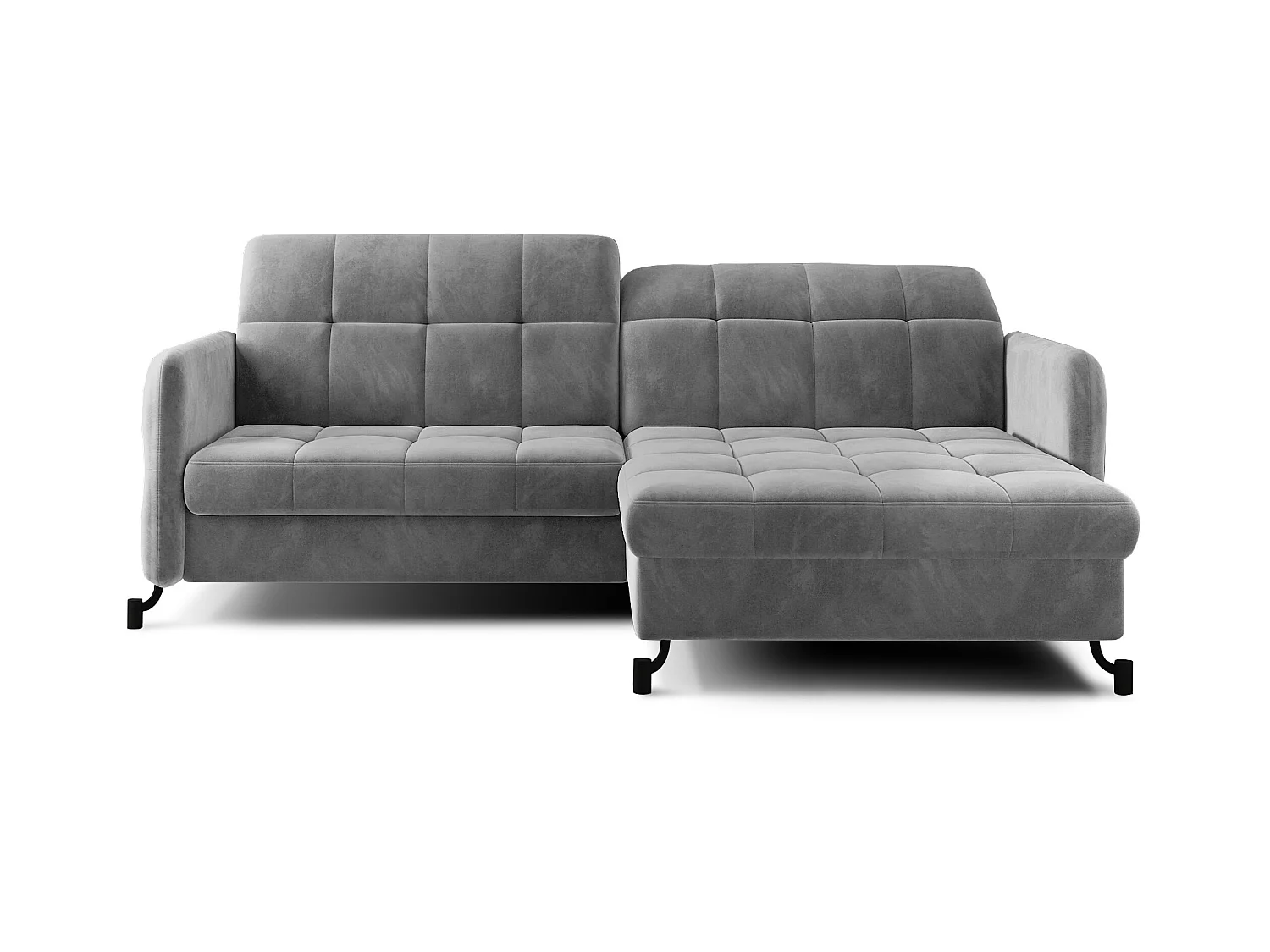 Canapé convertible angle droit avec têtières réglables velours matelassé gris Lory 225cm