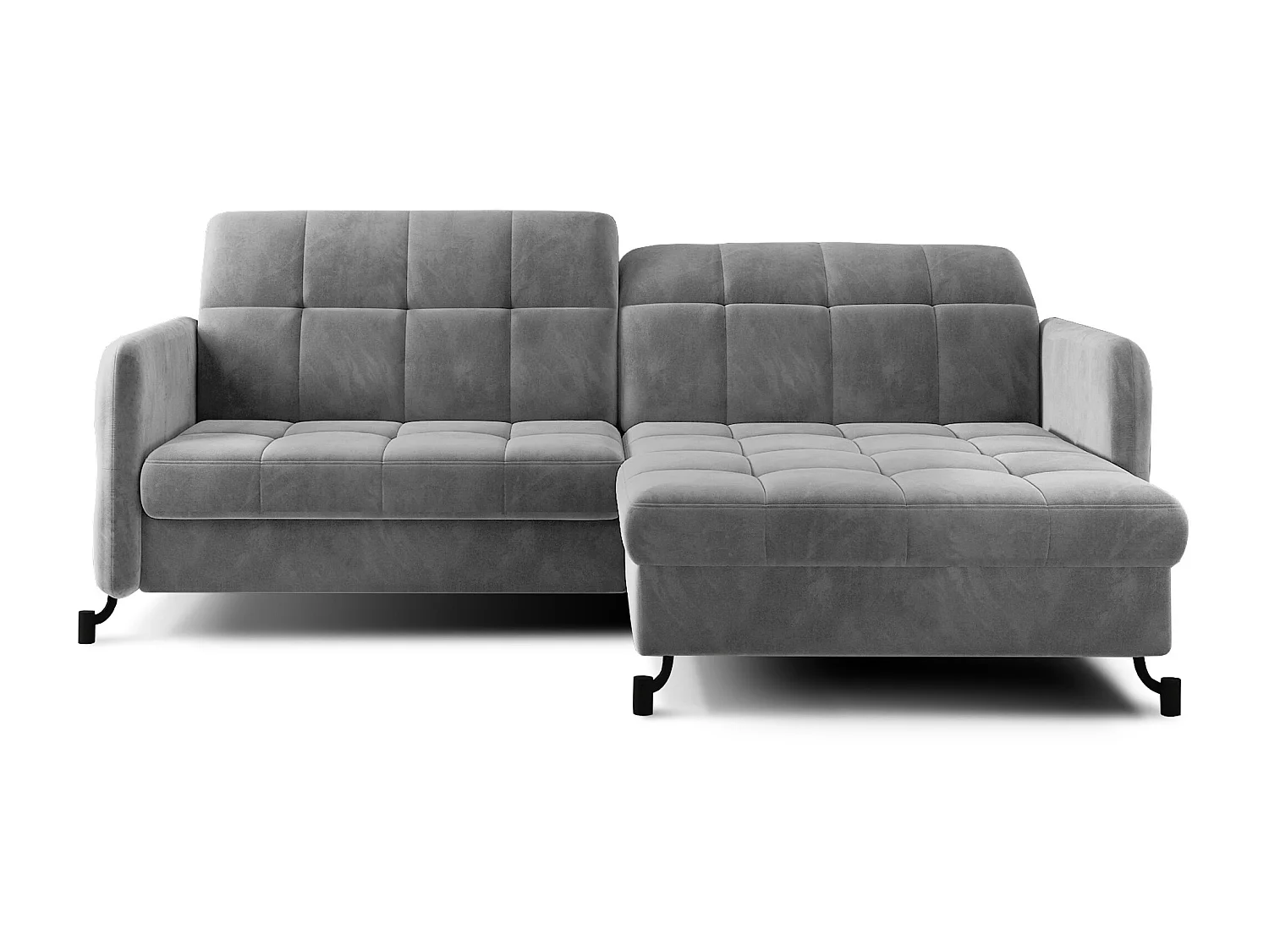 Canapé convertible angle droit avec têtières réglables velours matelassé gris Lory 225cm