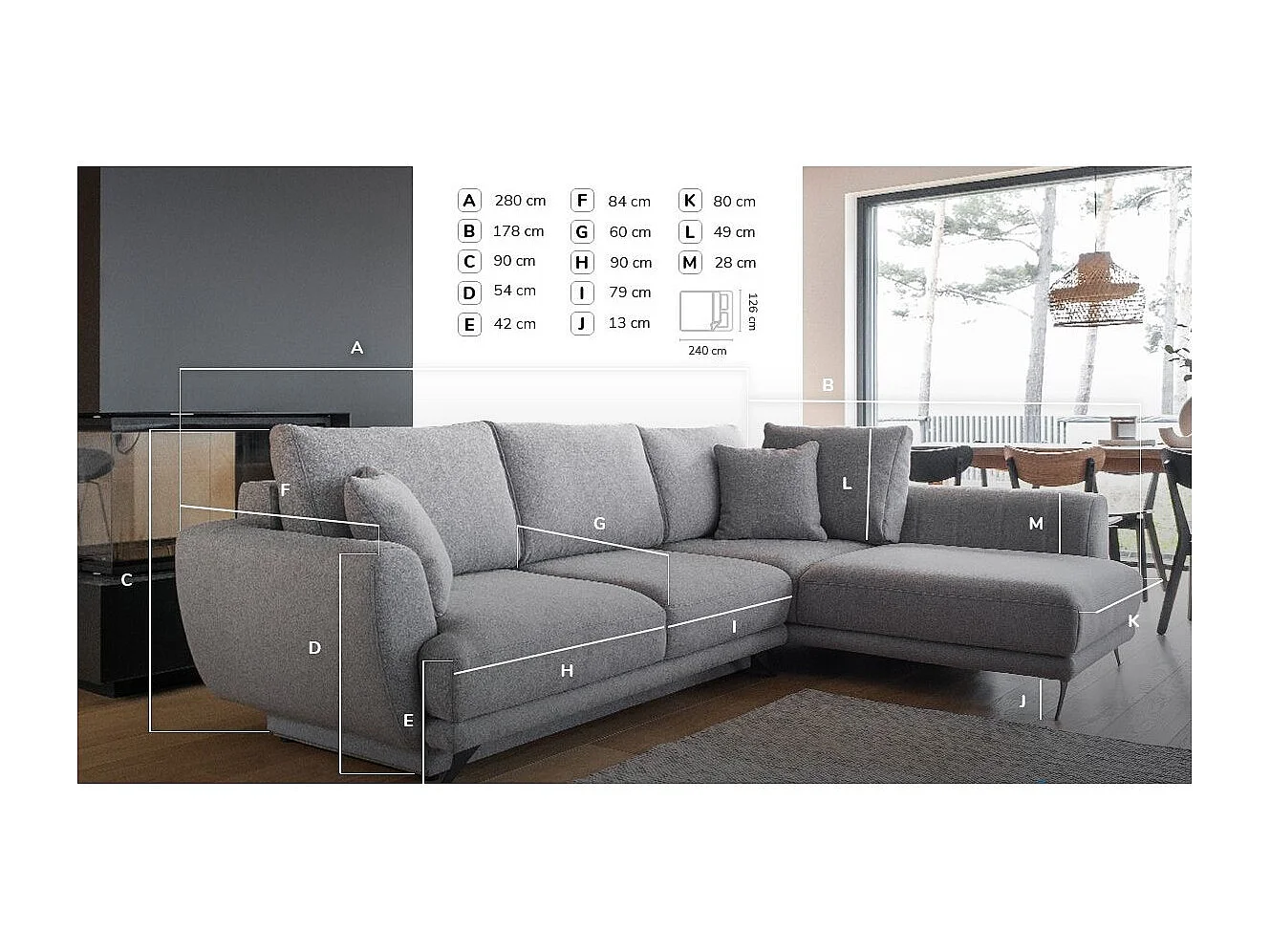 Canapé convertible angle gauche velours bordeaux Savary 280cm