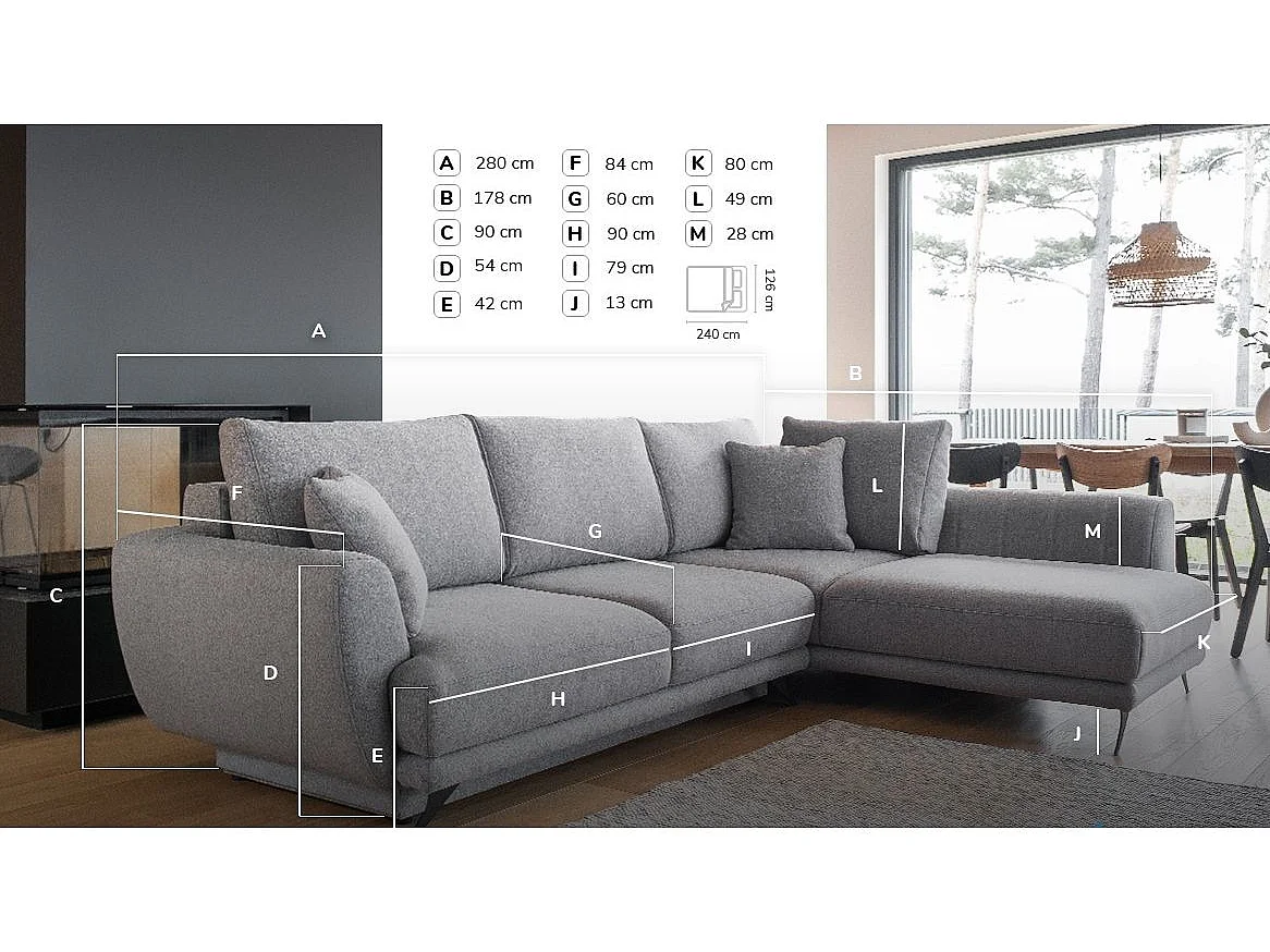 Canapé convertible angle gauche velours bordeaux Savary 280cm