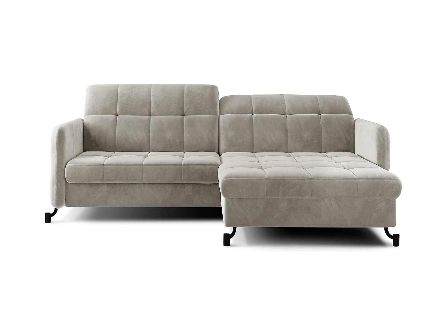Canapé d'angle convertible velours avec coffre de rangement LORI-Beige clair-angle droit