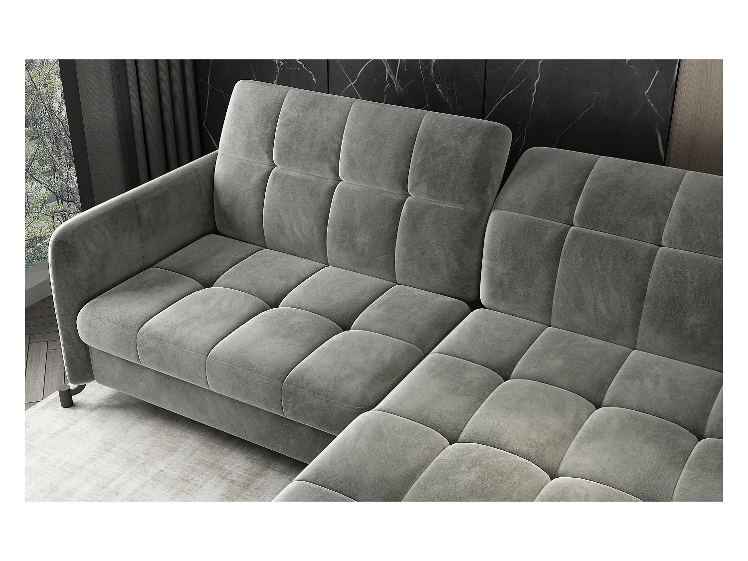 Canapé d'angle convertible velours avec coffre de rangement LORI-Beige clair-angle droit