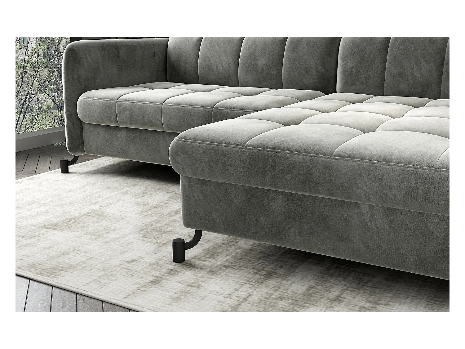 Canapé d'angle convertible velours avec coffre de rangement LORI-Beige clair-angle droit