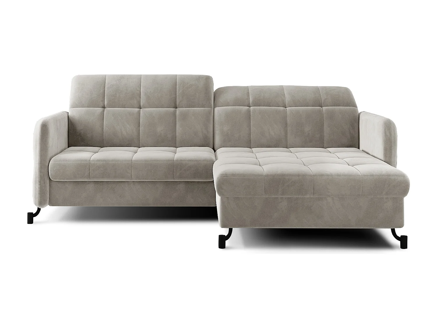 Canapé d'angle convertible velours avec coffre de rangement LORI-Beige clair-angle droit