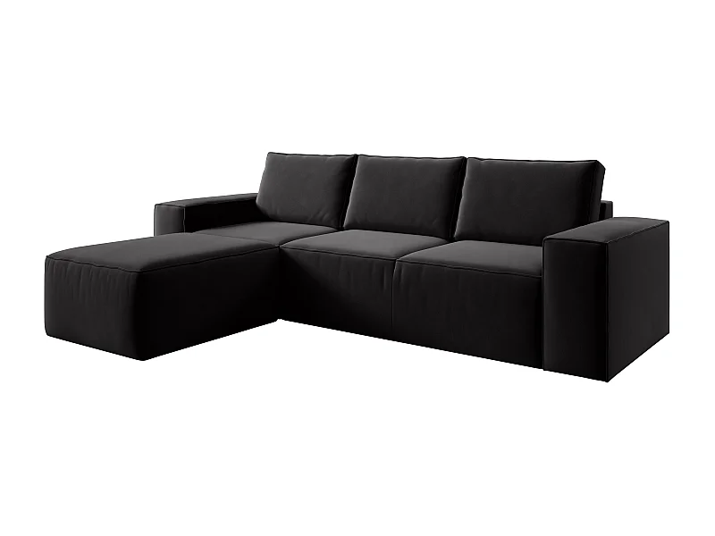 Canapé d'angle gauche convertible moderne velours noir Willace 302cm