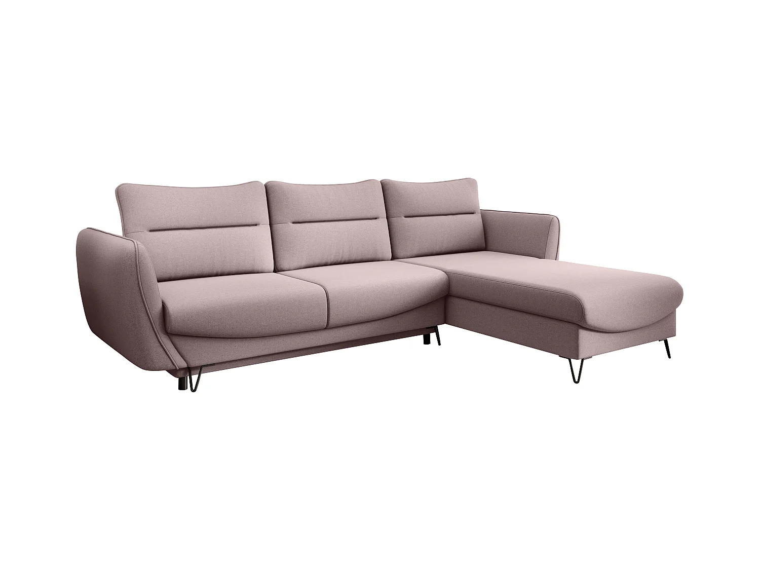 Canapé d'angle droit convertible tissu rose clair Zurik 276cm