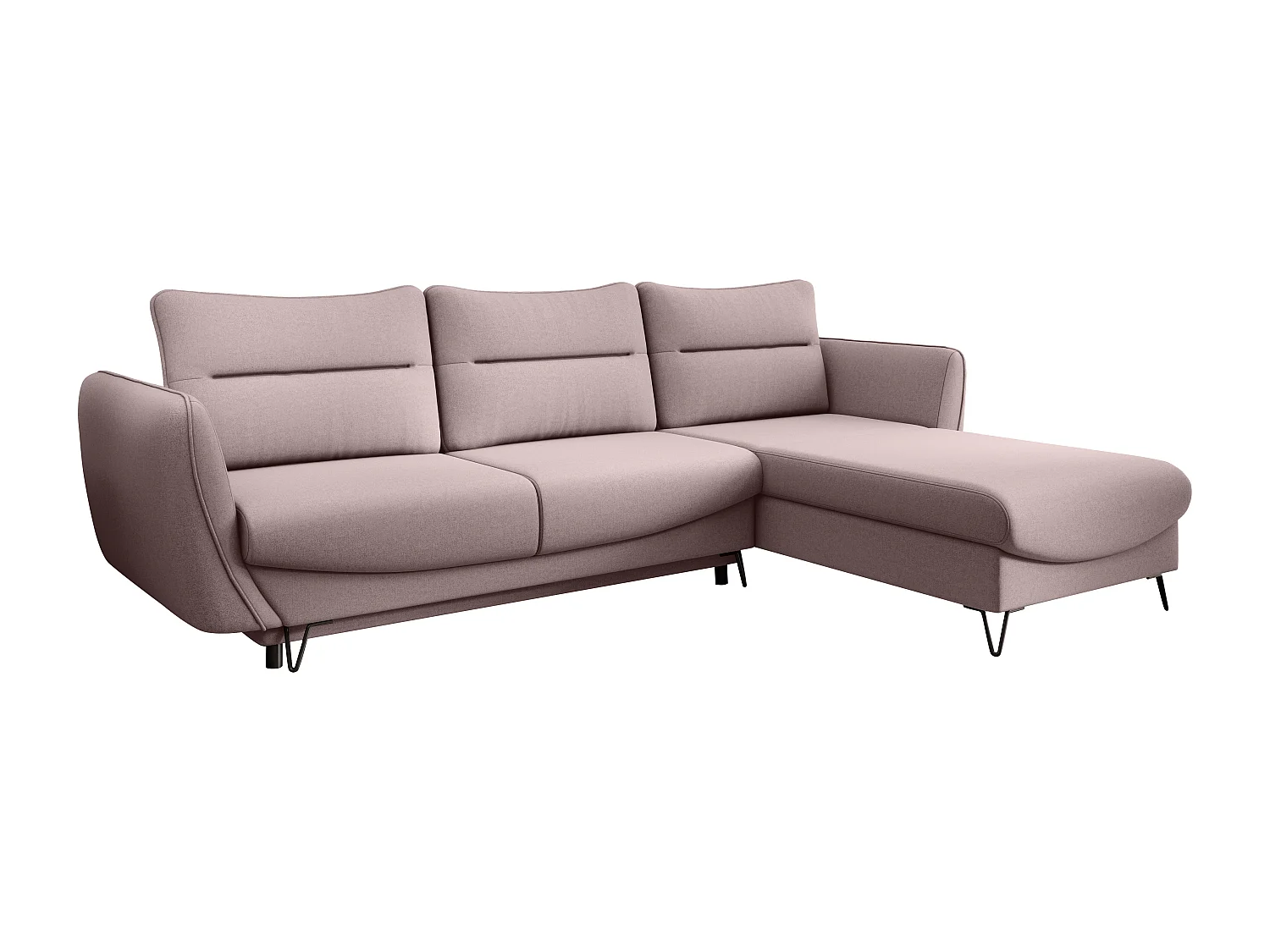 Canapé d'angle droit convertible tissu rose clair Zurik 276cm