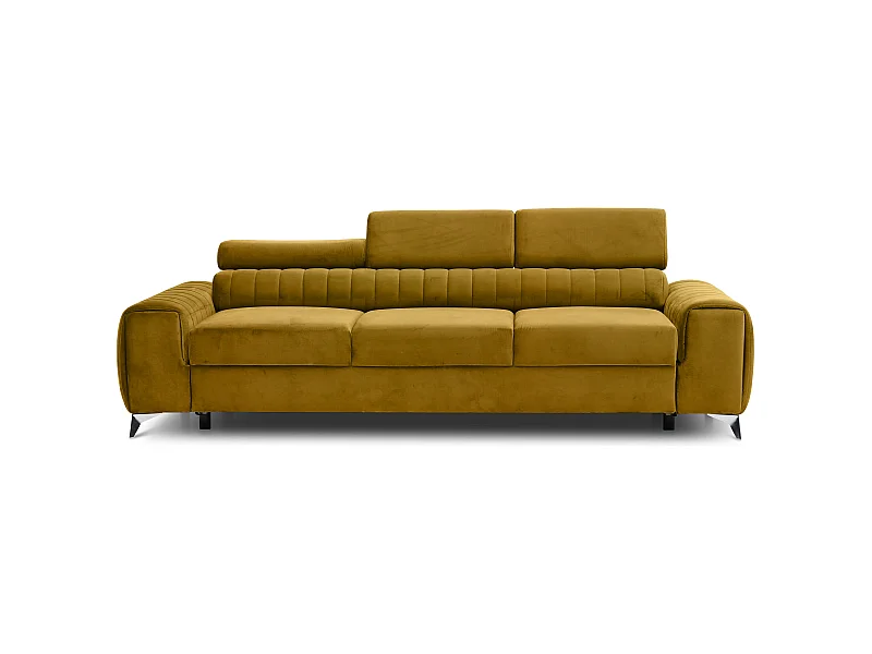 Canapé convertible avec appuis-tête réglables velours jaune moutarde Lozan 261cm