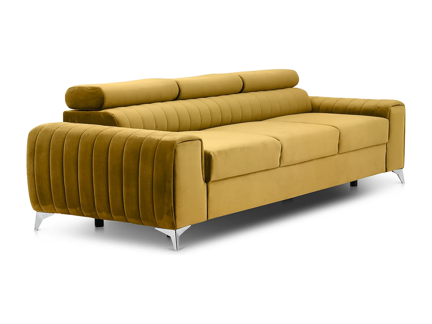 Canapé convertible avec appuis-tête réglables velours jaune moutarde Lozan 261cm