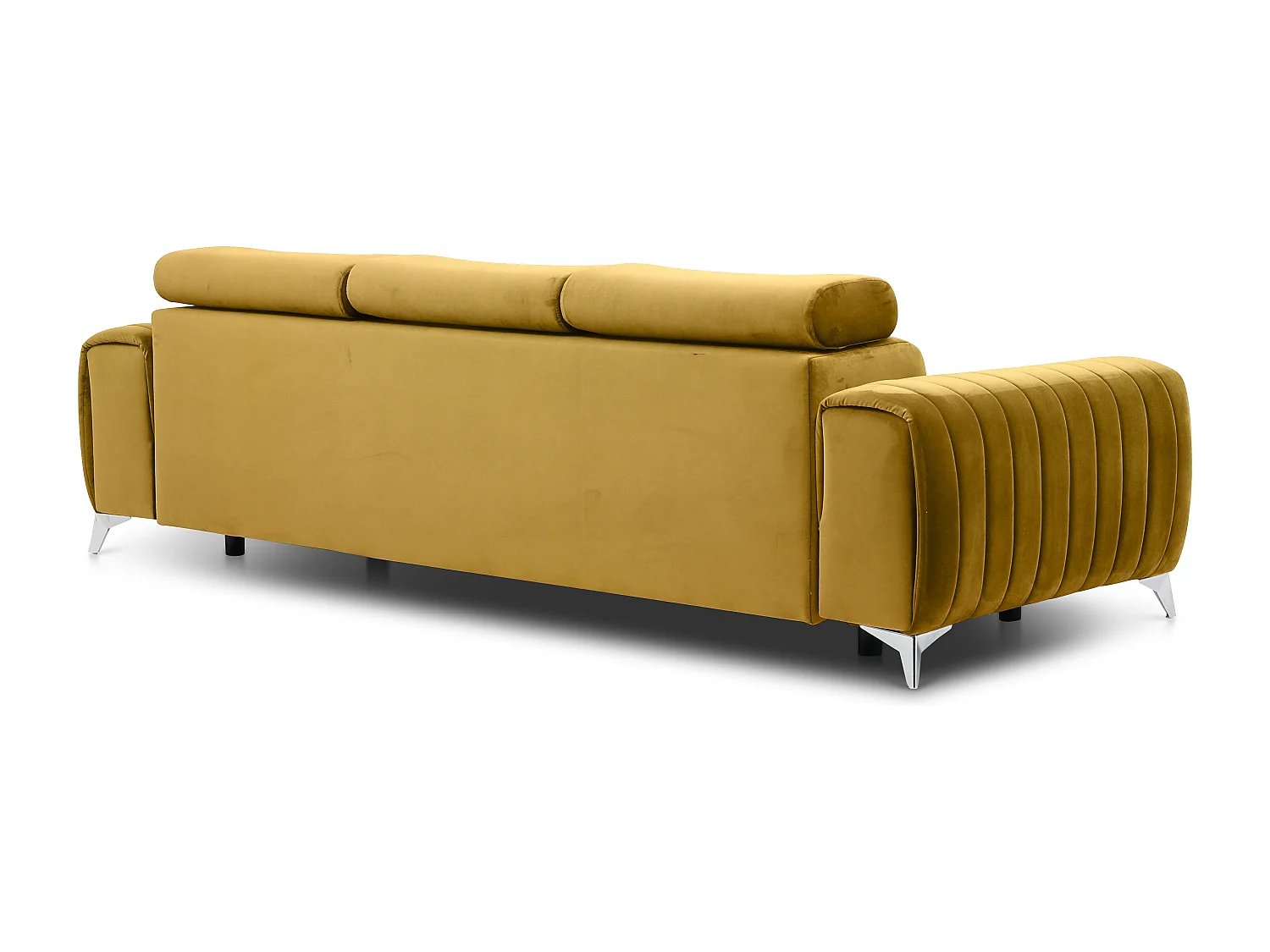 Canapé convertible avec appuis-tête réglables velours jaune moutarde Lozan 261cm
