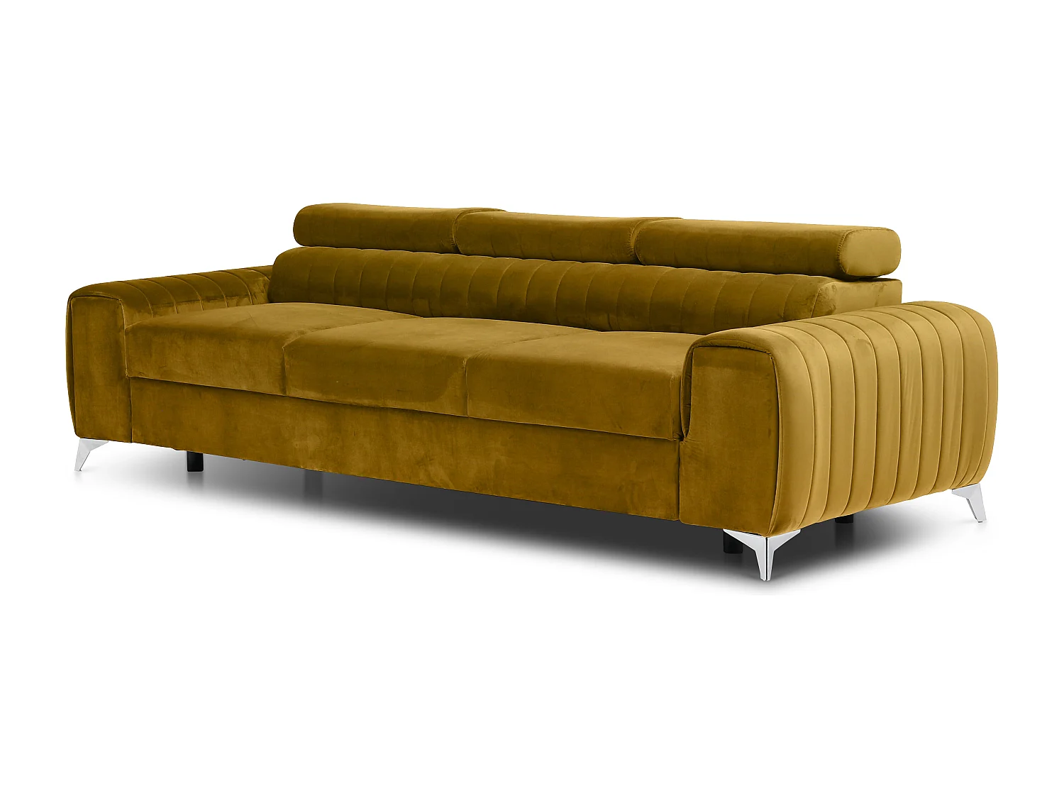 Canapé convertible avec appuis-tête réglables velours jaune moutarde Lozan 261cm