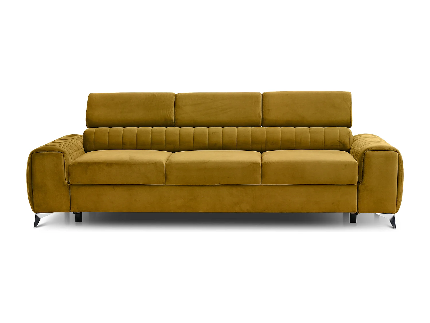 Canapé convertible avec appuis-tête réglables velours jaune moutarde Lozan 261cm