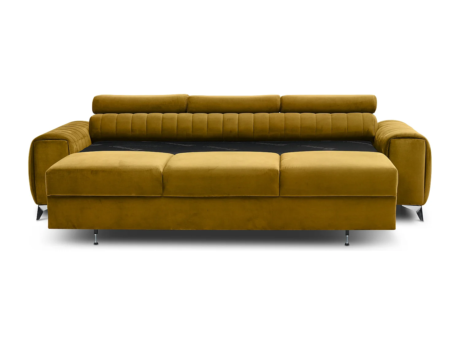 Canapé convertible avec appuis-tête réglables velours jaune moutarde Lozan 261cm