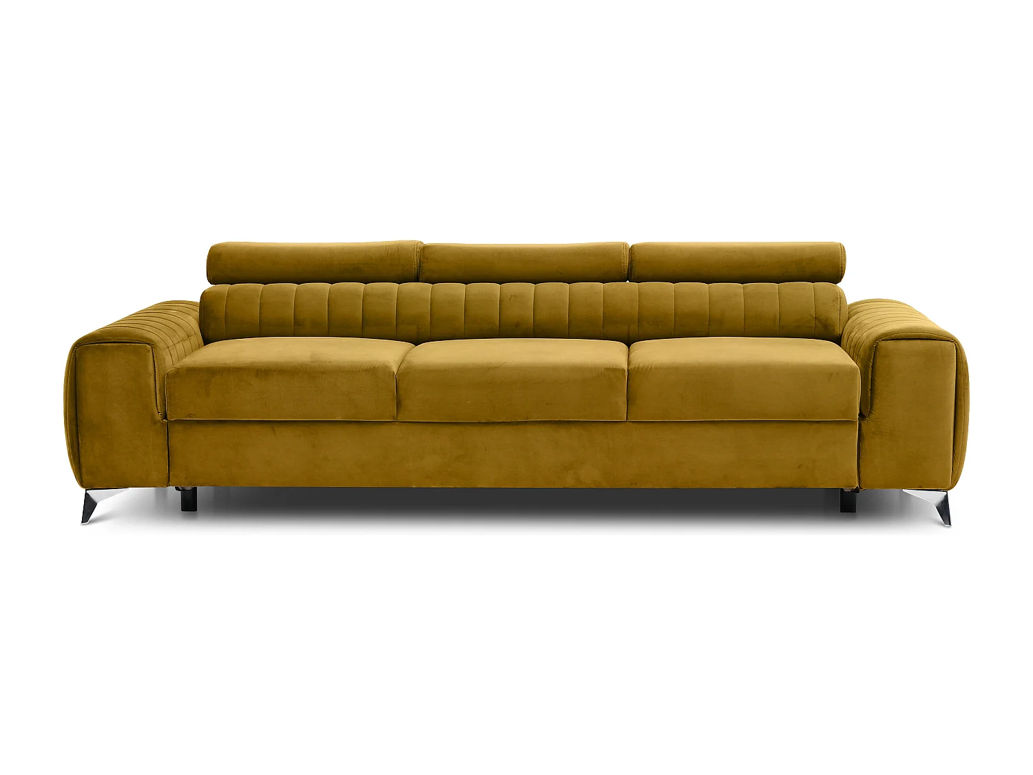 Canapé convertible avec appuis-tête réglables velours jaune moutarde Lozan 261cm