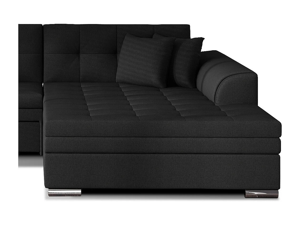 Looka 4-zits hoekbank rechts ombouw zwart stof 295 cm