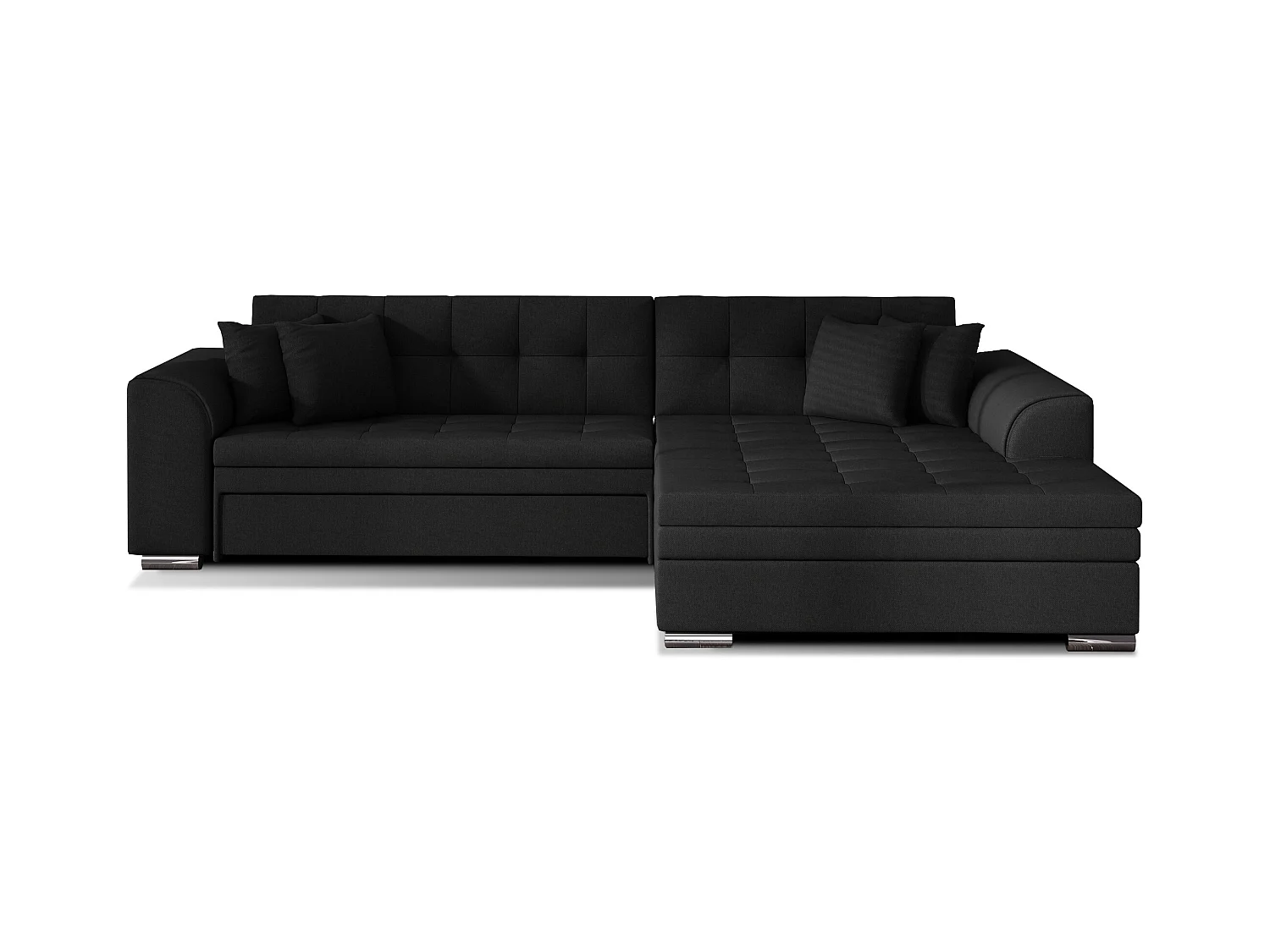 Canapé d'angle droit convertible 4 places tissu noir Looka 295cm