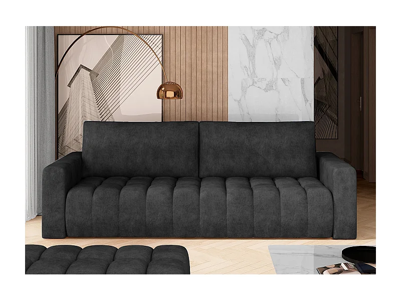 Canapé convertible 3 places tissu gris foncé avec coffre de rangement Larko 245cm