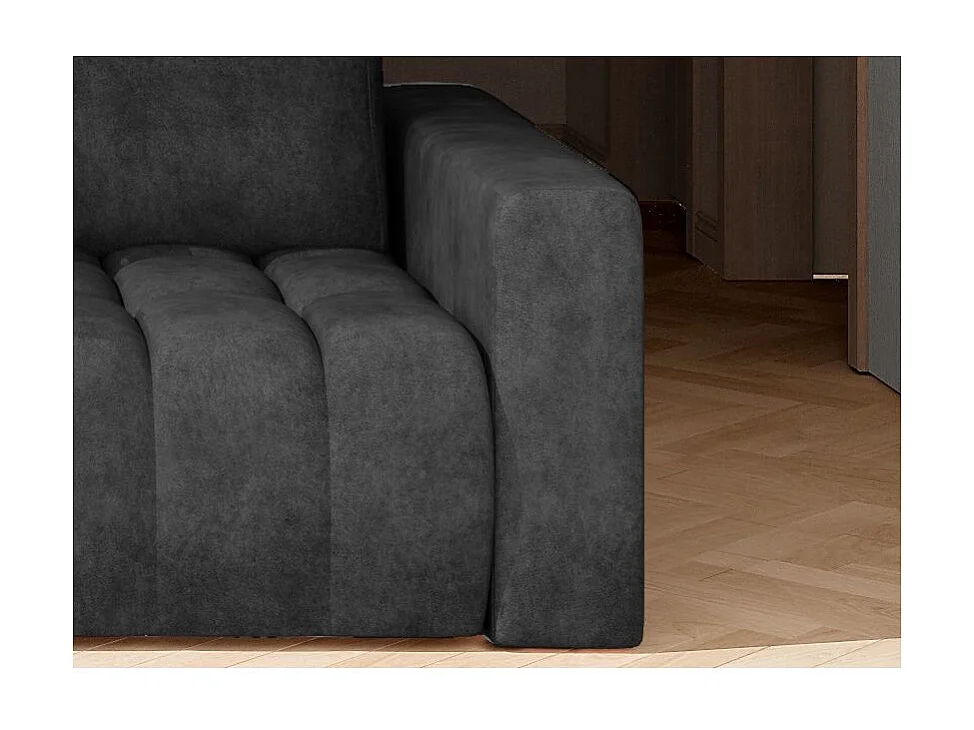 Canapé convertible 3 places tissu gris foncé avec coffre de rangement Larko 245cm
