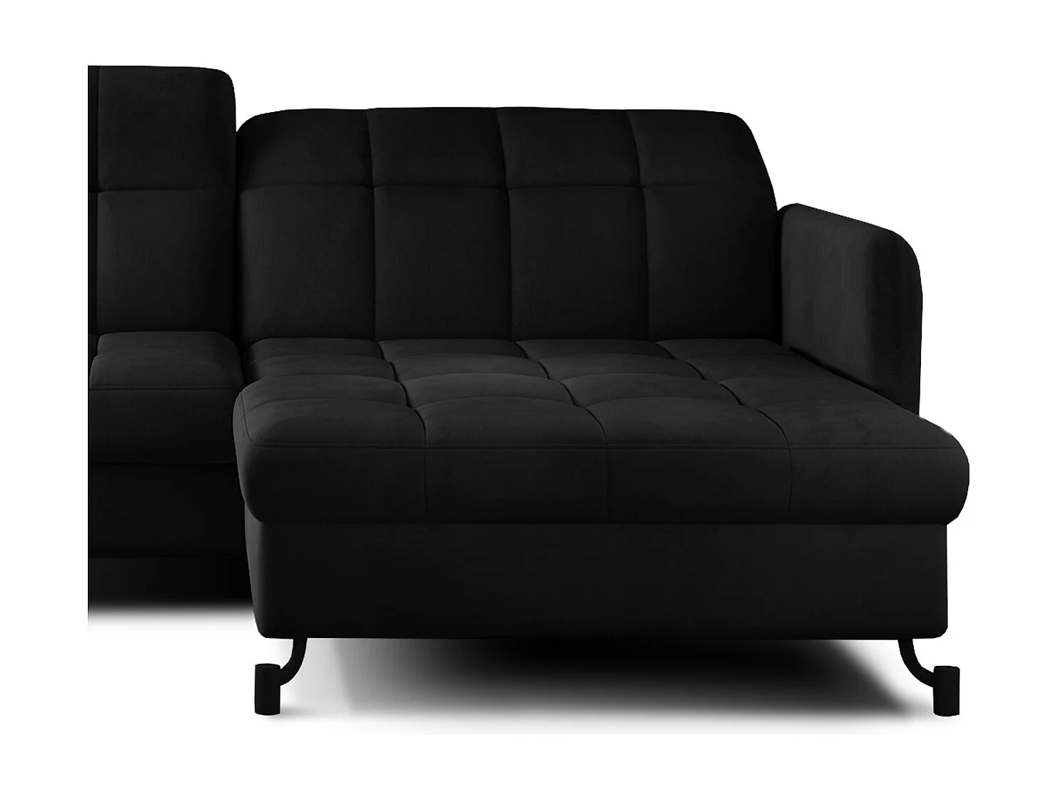 Canapé convertible angle droit avec têtières réglables velours matelassé noir Lory 225cm