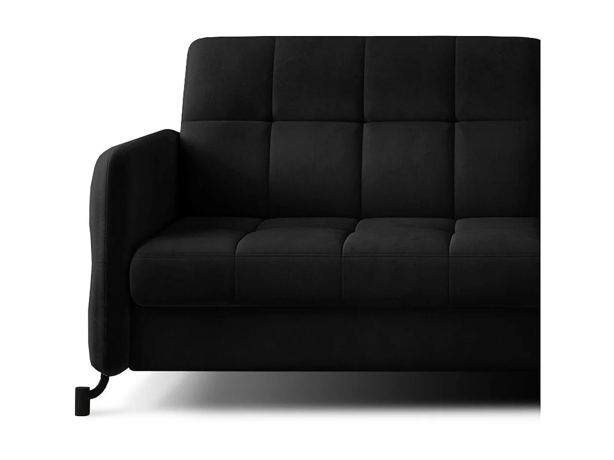 Canapé convertible angle droit avec têtières réglables velours matelassé noir Lory 225cm