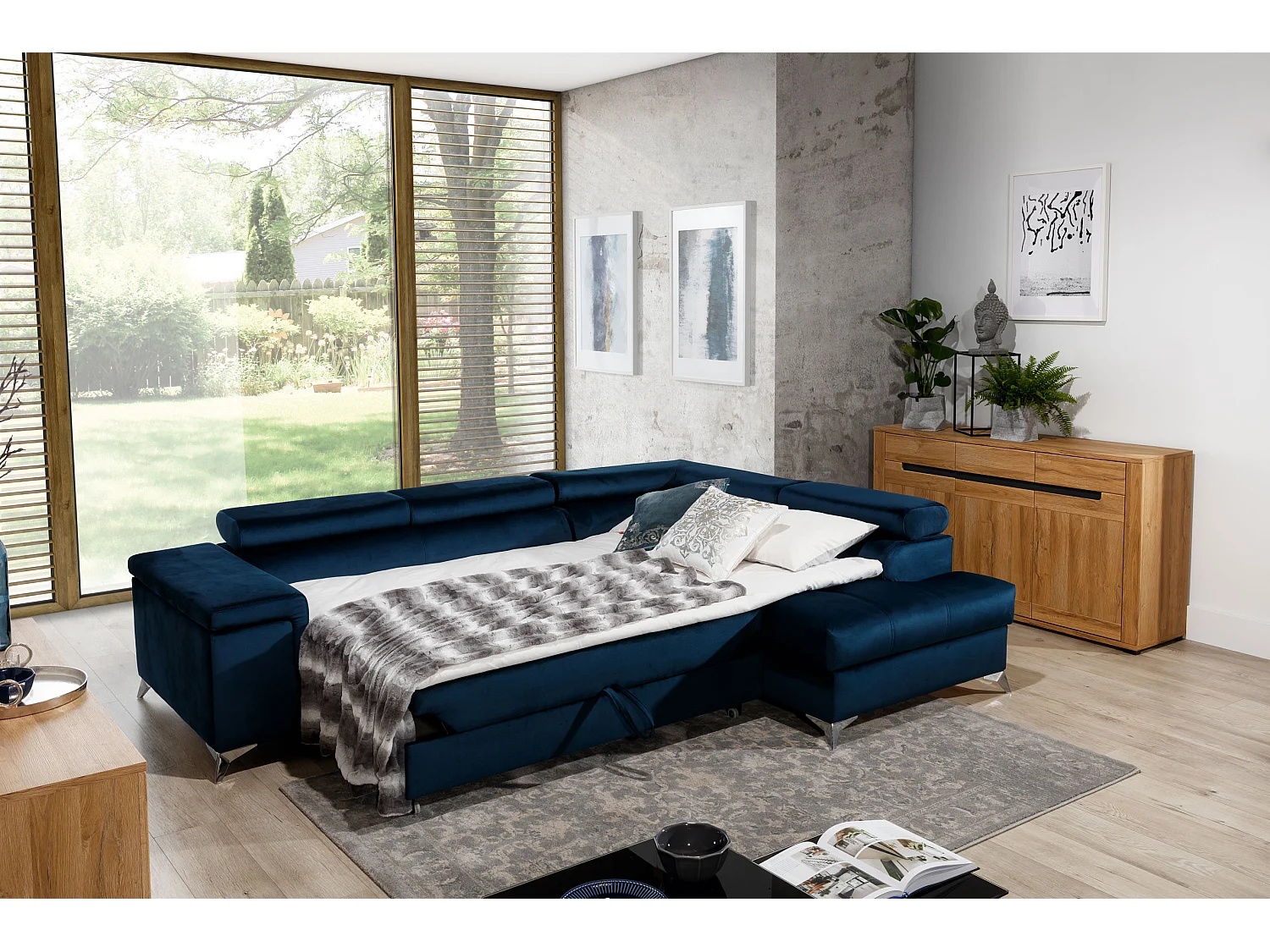 Canapé d'angle droit convertible velours marron Marido 275cm