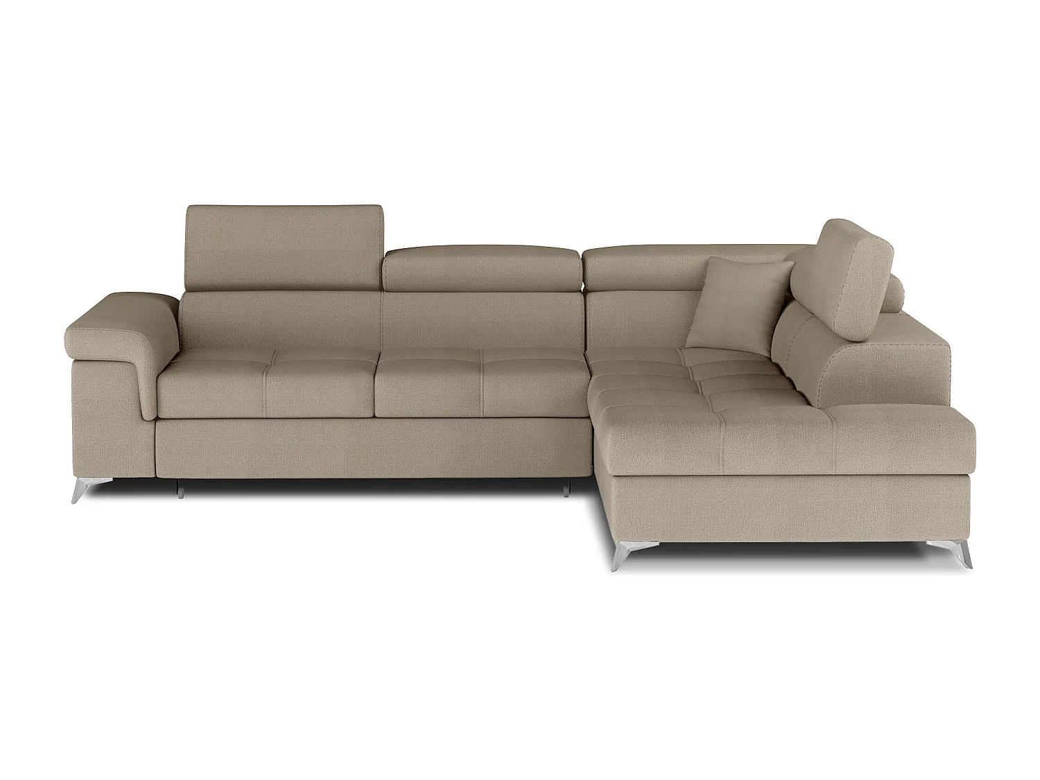 Canapé d'angle convertible velours MARIDO - Coffre et appuis-tête réglables-Marron clair-angle droit