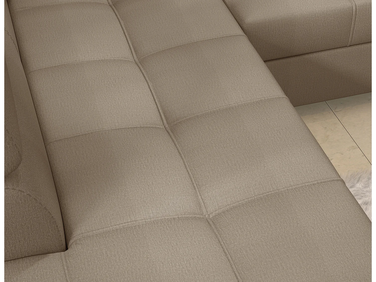 Canapé d'angle convertible velours MARIDO - Coffre et appuis-tête réglables-Marron clair-angle droit