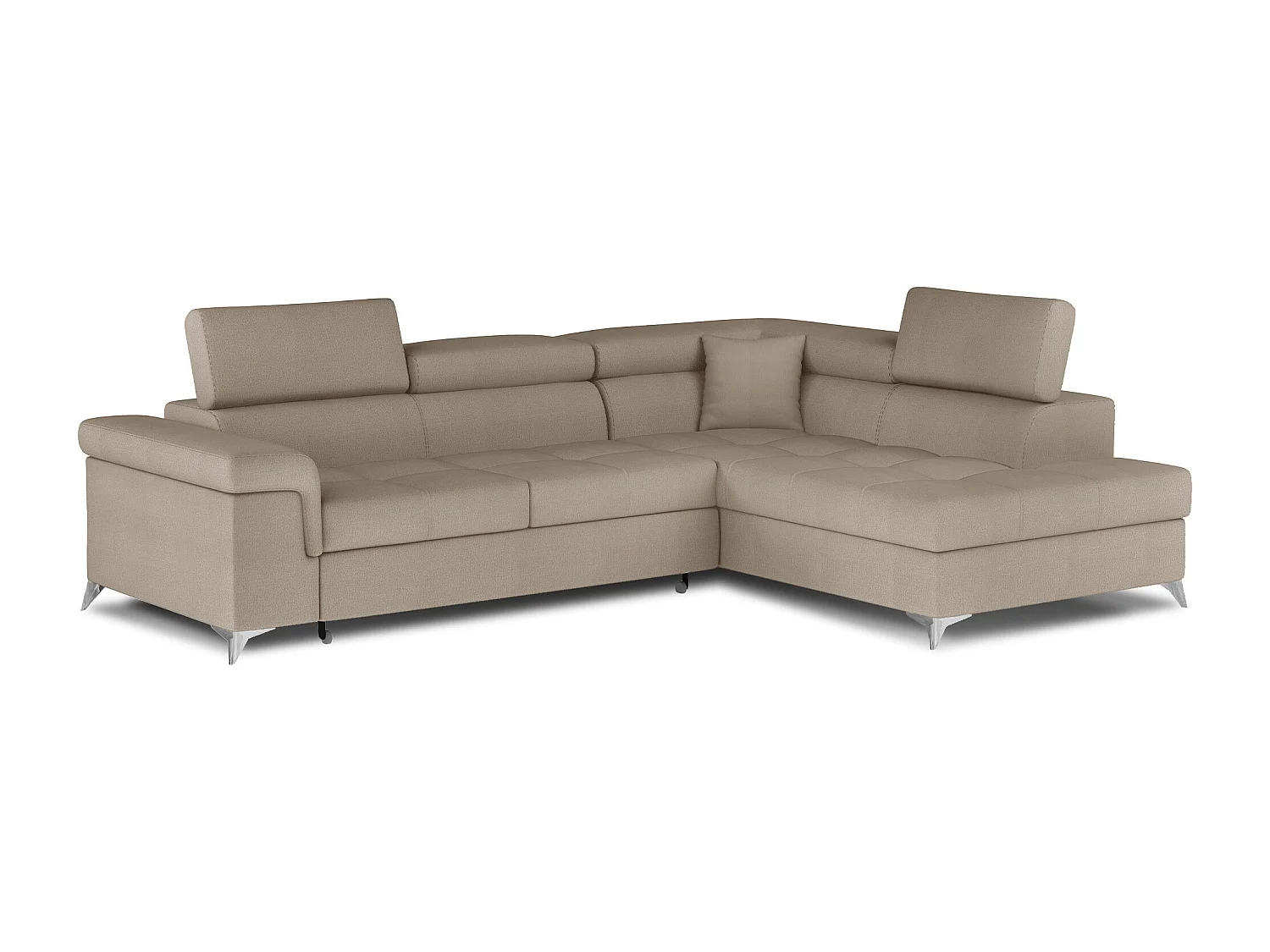 Canapé d'angle convertible velours MARIDO - Coffre et appuis-tête réglables-Marron clair-angle droit