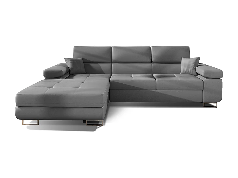 Canapé convertible d'angle gauche simili cuir gris avec rangement Wile 280cm