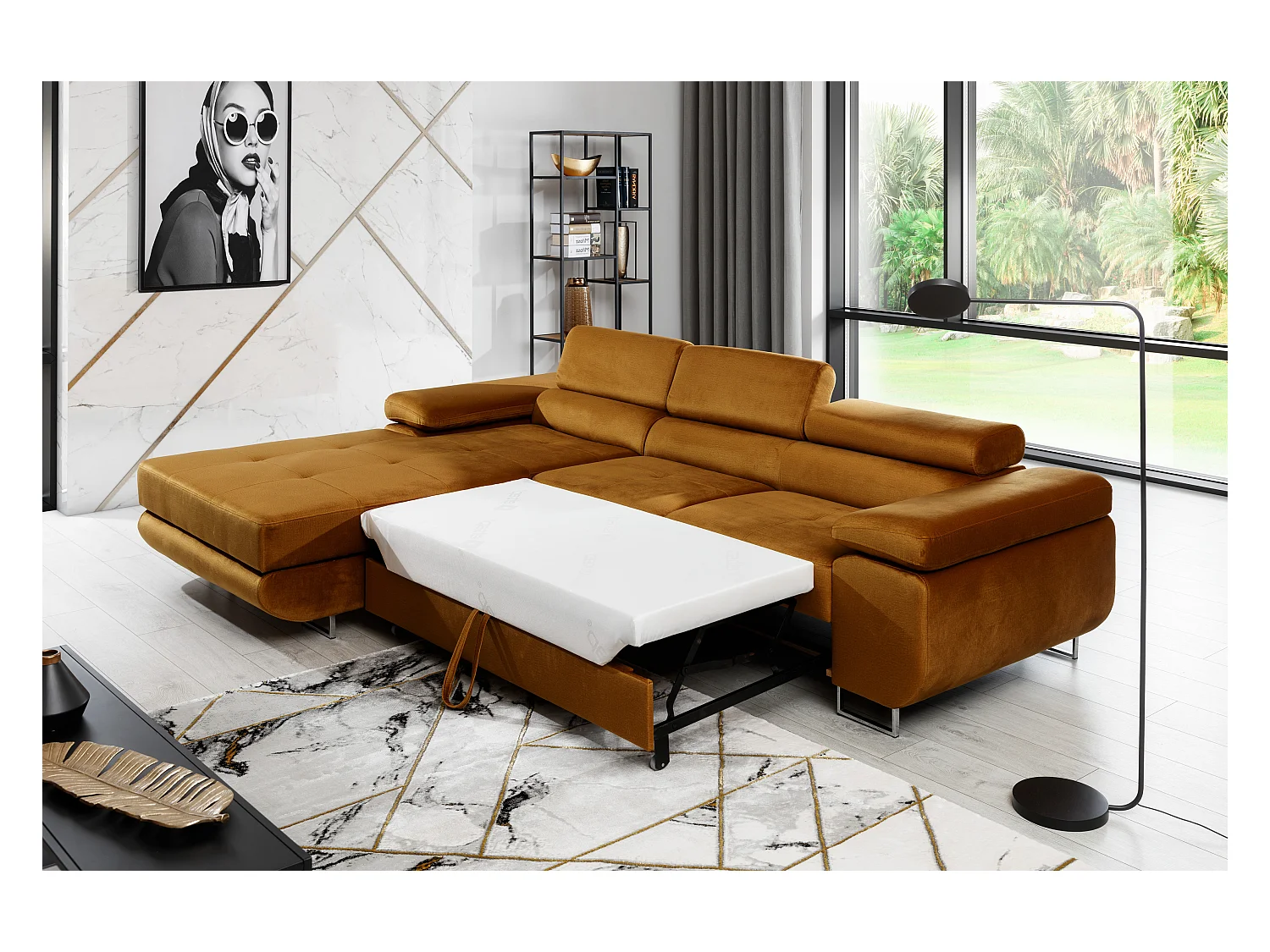 Converteerbare hoekbank links in grijs kunstleer met opbergruimte Wile 280 cm