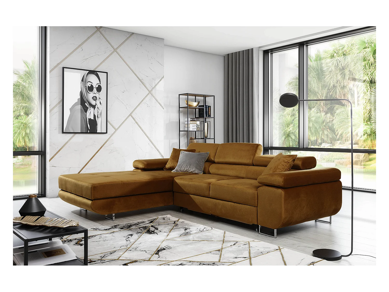 Converteerbare hoekbank links in grijs kunstleer met opbergruimte Wile 280 cm