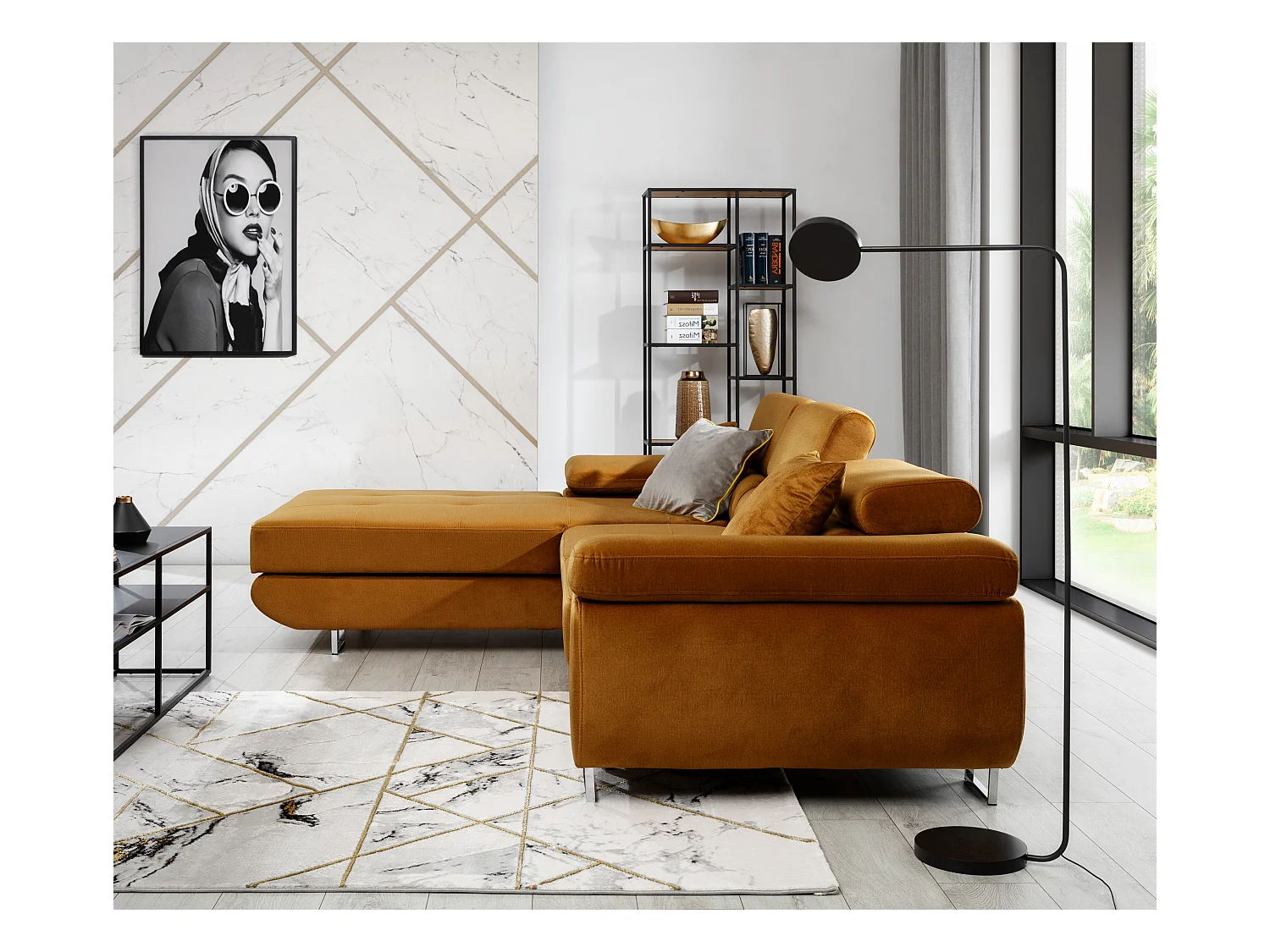 Converteerbare hoekbank links in grijs kunstleer met opbergruimte Wile 280 cm