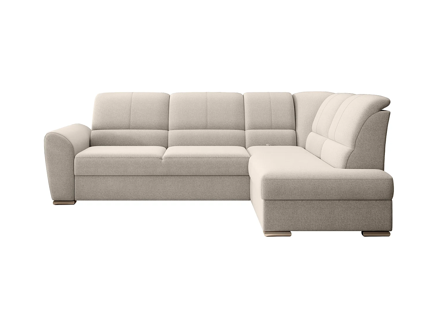 Canapé angle droit convertible tissu crème et pieds acier chromé Zabor 270cm