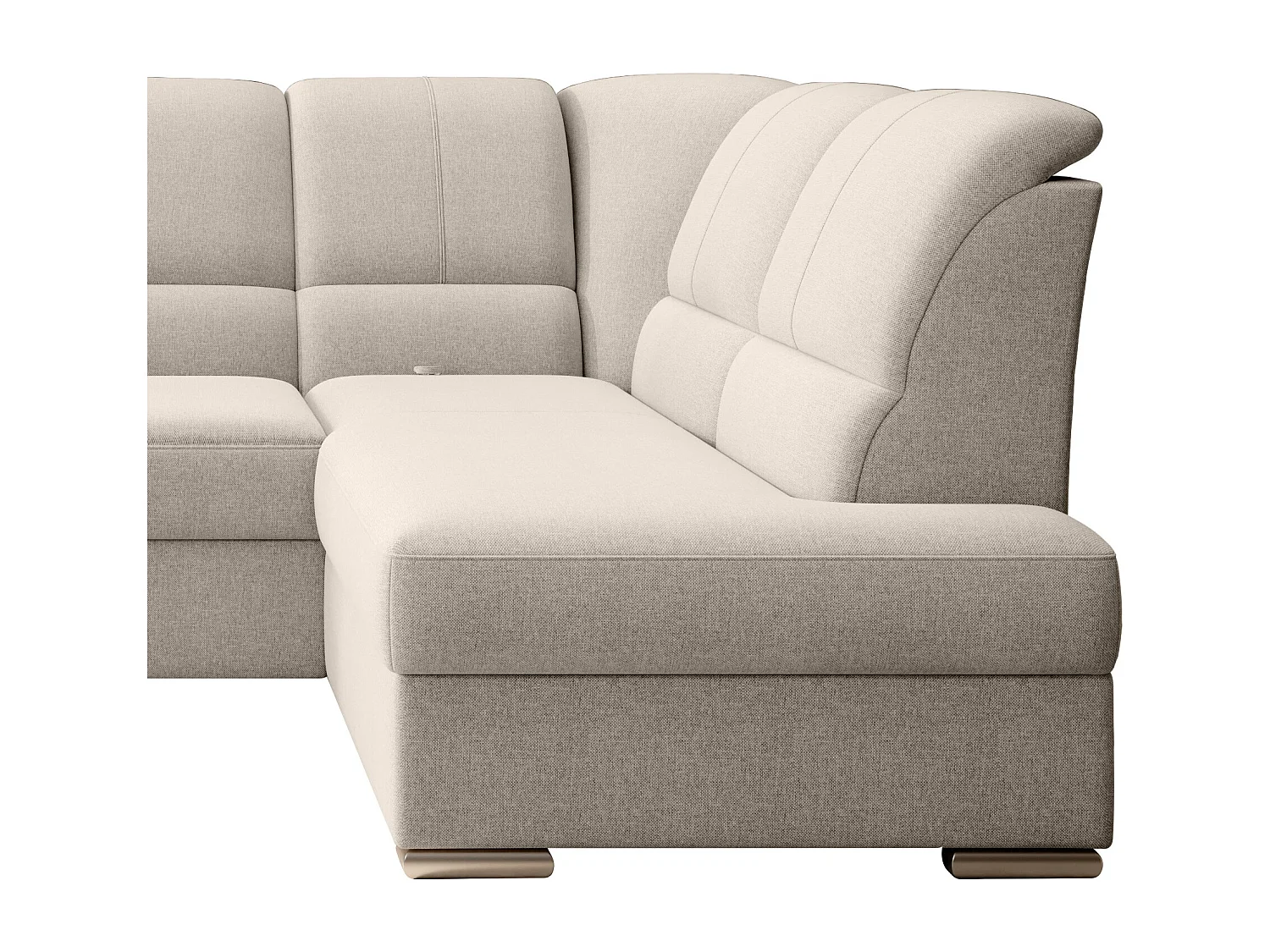 Canapé angle droit convertible tissu crème et pieds acier chromé Zabor 270cm