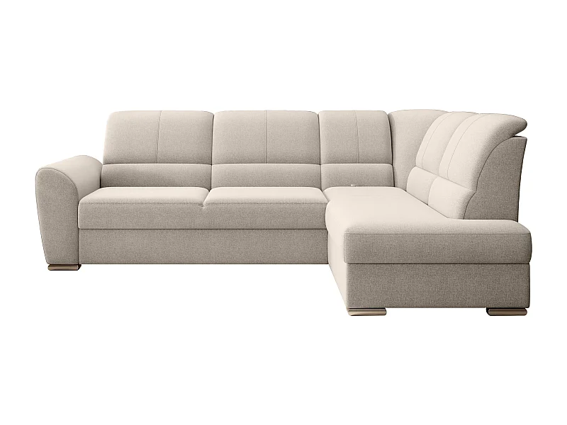 Canapé angle droit convertible tissu crème et pieds acier chromé Zabor 270cm