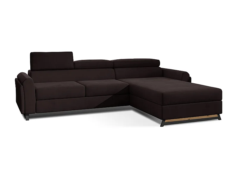 Canapé angle droit convertible velours marron foncé avec appuis-tête réglables Mazerali 300cm