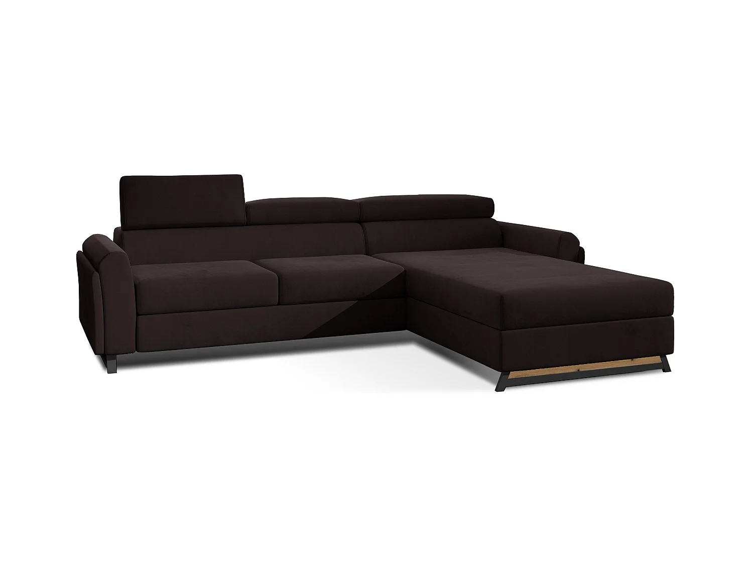 Canapé angle droit convertible velours marron foncé avec appuis-tête réglables Mazerali 300cm